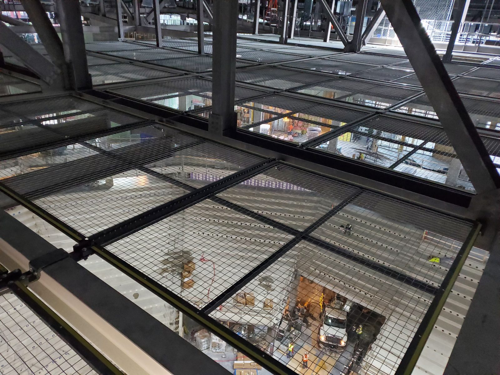 Looking down into the arena bowl from on top of the Moody Center's new SkyDeck.